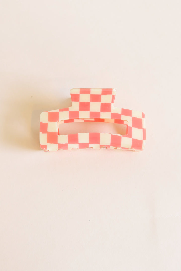 Pink Checkered | Large Hair Clip