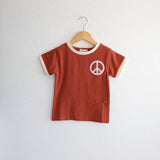 Peace Embroidered Ringer in Auburn