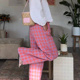 Checkered Wide-Leg Pants
