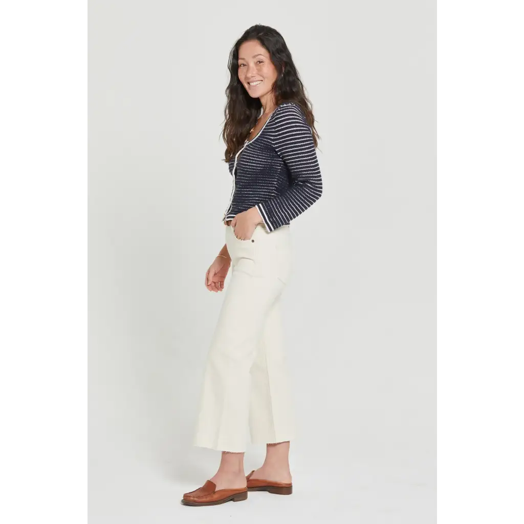 Ecru Aberdeen Ankle Crop high rise jeans, relaxed white cropped fit