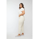 Cream-colored high rise Aberdeen Ankle Crop Jean in relaxed fit