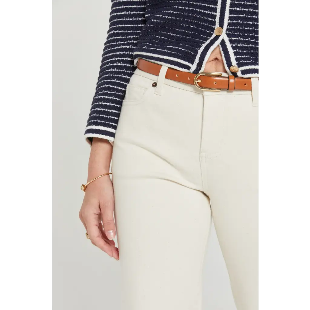 Ecru high rise Aberdeen Ankle Crop Jean with cream chinos and gold details