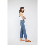 Light blue high rise Aberdeen Ankle Crop Jean in vintage worn denim