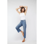 White sleeveless tank top in high rise vintage worn style