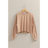 Beige cropped sweatshirt on a hanger, perfect for stylish womens clothes and polished prints