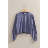 Dusty blue cropped sweatshirt on hanger, perfect stylish womens clothes for casual wear