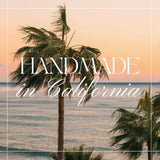 Handmade in California text over palm trees and ocean for average pickleball player candle