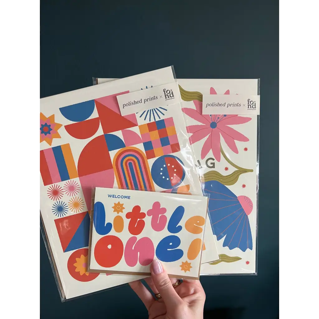Colorful Retro Greeting Cards by Fond Printed Goods with vibrant patterns by talented artist