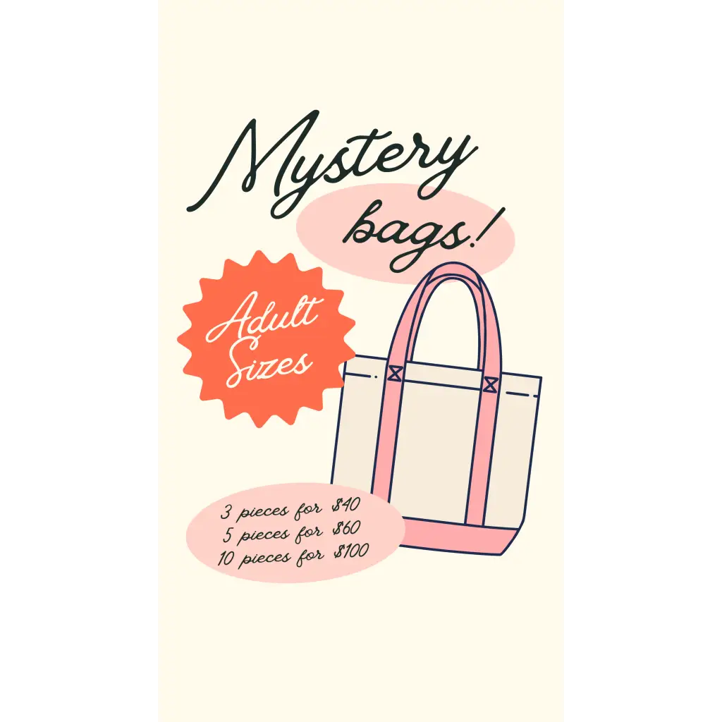 Adult Surprise Mystery Bundles with polished prints mystery and adult-sized clothing