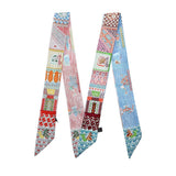 Story Tiles Print Silk Feel Twilly Skinny Scarf