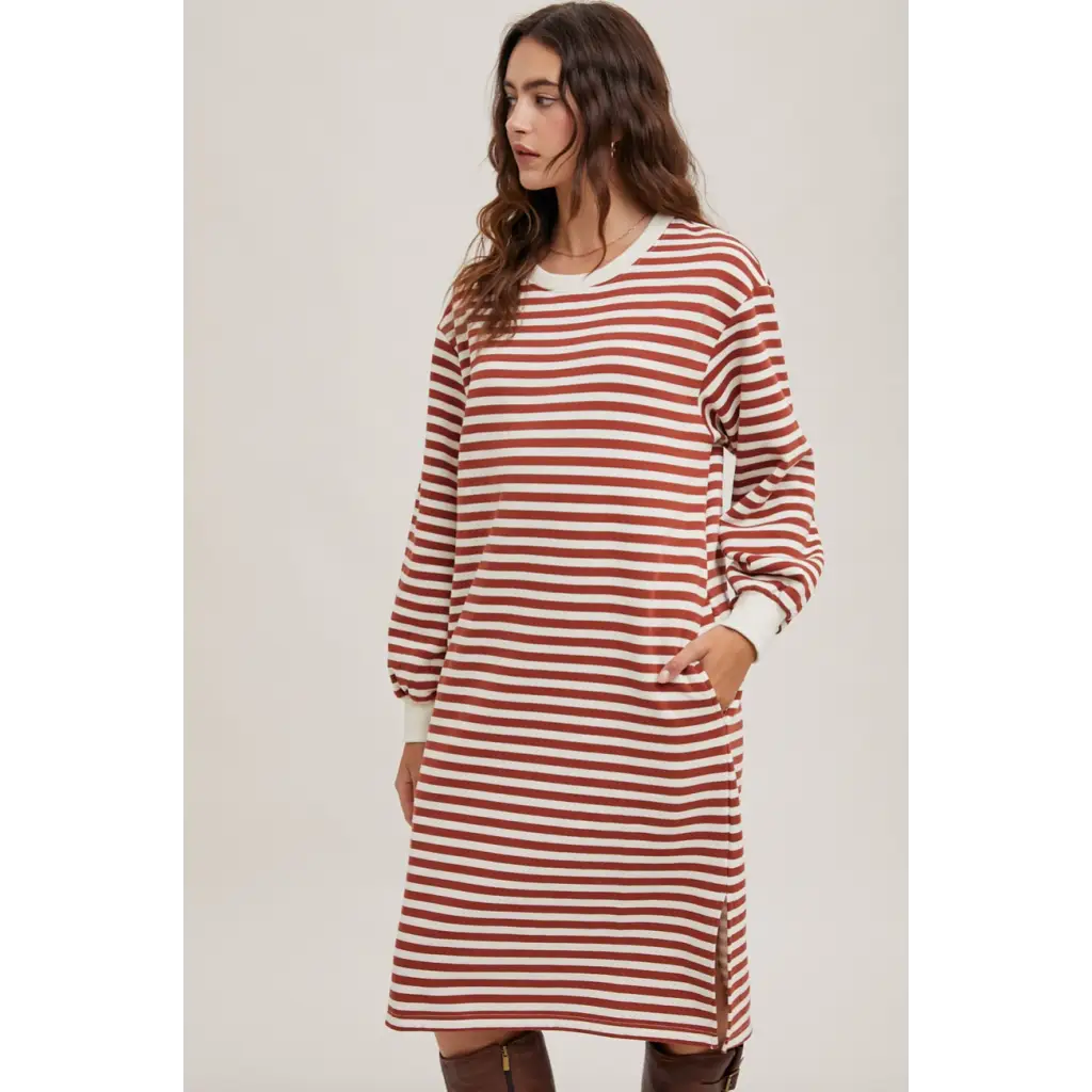 Alex Striped French Terry Midi Dress - 110 Adult Dresses