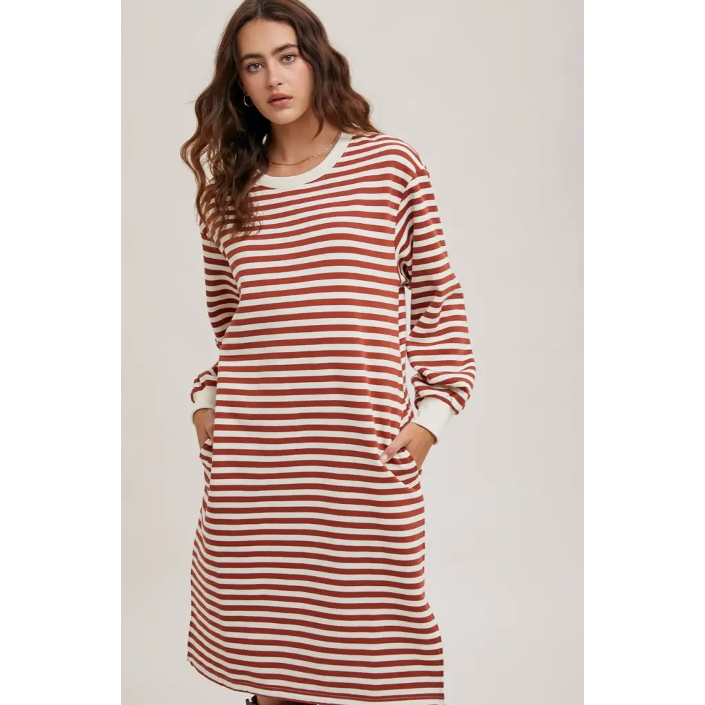 Alex Striped French Terry Midi Dress - 110 Adult Dresses