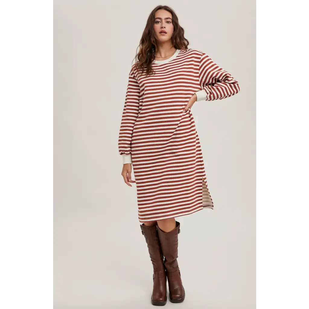 Alex Striped French Terry Midi Dress - 110 Adult Dresses