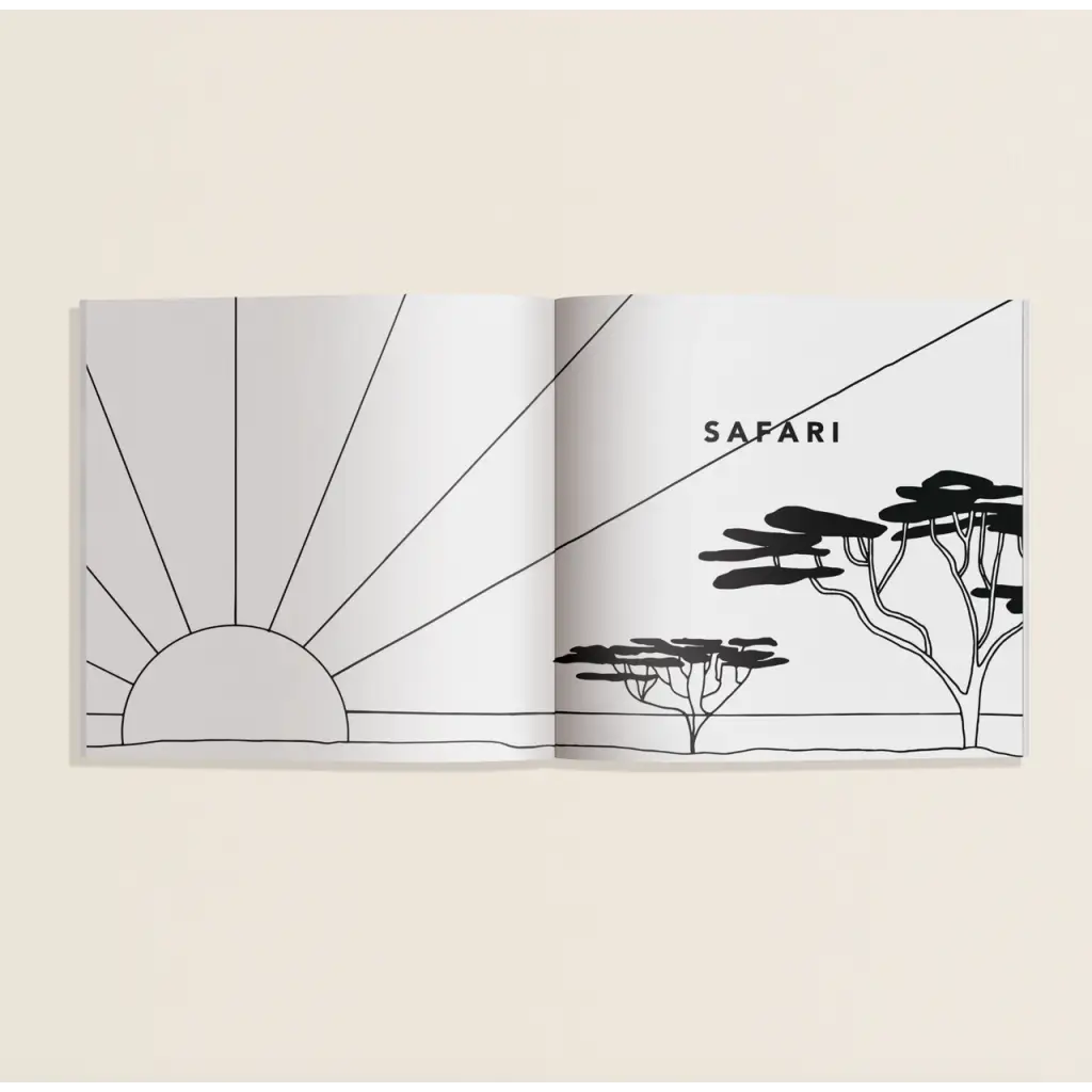 Open safari-themed coloring book from All the Animals drawing lessons for kids