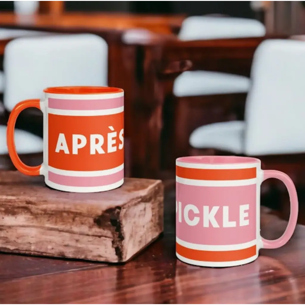 Two colorful mugs with striped designs for the ultimate Pickleball lover