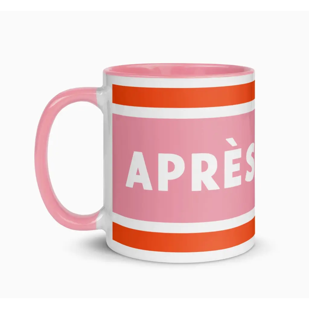 Colorful pink and orange striped Après Pickleball Mug for the ultimate pickleball lover