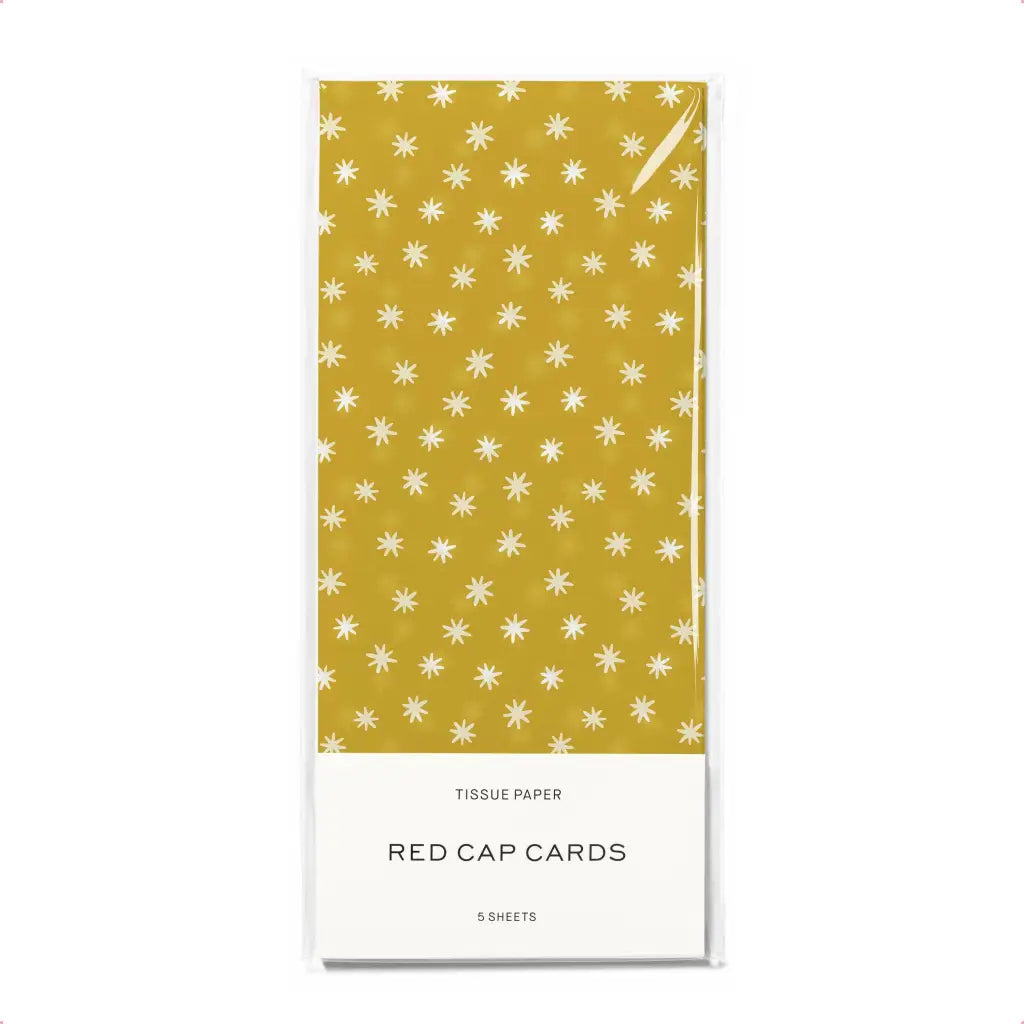 Mustard yellow tissue paper with white star pattern by Red Cap Cards, perfect for stylish womens clothes