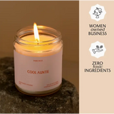 Lit Cool Auntie Candle in a glass jar, perfect auntie gift from women-owned business