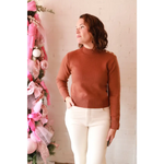Stylish Ava Mock-Neck Sweater in rust ribbed knit for moms