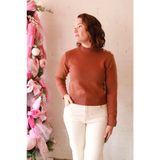 Stylish Ava Mock-Neck Sweater in rust ribbed knit for moms