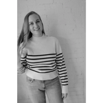 Striped Ava Mock-Neck Sweater in ribbed knit on white background