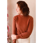Rust-colored Ava Mock-Neck ribbed sweater for stylish womens clothes