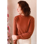 Rust-colored ribbed Ava Mock-Neck Sweater, stylish womens clothes for moms