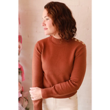 Rust-colored ribbed Ava Mock-Neck Sweater, stylish womens clothes for moms