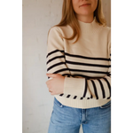 Ava Mock-Neck Sweater in cream and black striped polished prints