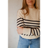Ava Mock-Neck Sweater in cream and black striped polished prints