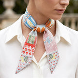 Story Tiles Print Silk Feel Twilly Skinny Scarf
