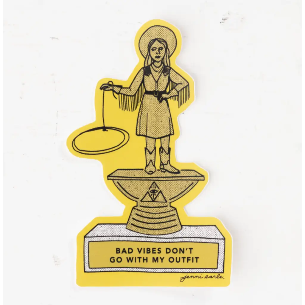Cowgirl sticker with lasso from Bad Vibes Dont Go with My Outfit trophy sticker polished prints