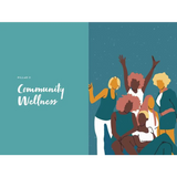 Teal wellness poster with diverse figures in stylish womens clothes under starry sky from Balance Is Bullshit by Alicia McKenzie