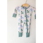 Cute baby onesie with a Balloon Doggies Bamboo pattern for comfy sleep