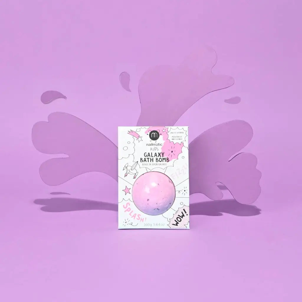 Pink galaxy bath bomb with starry design in clear wrap