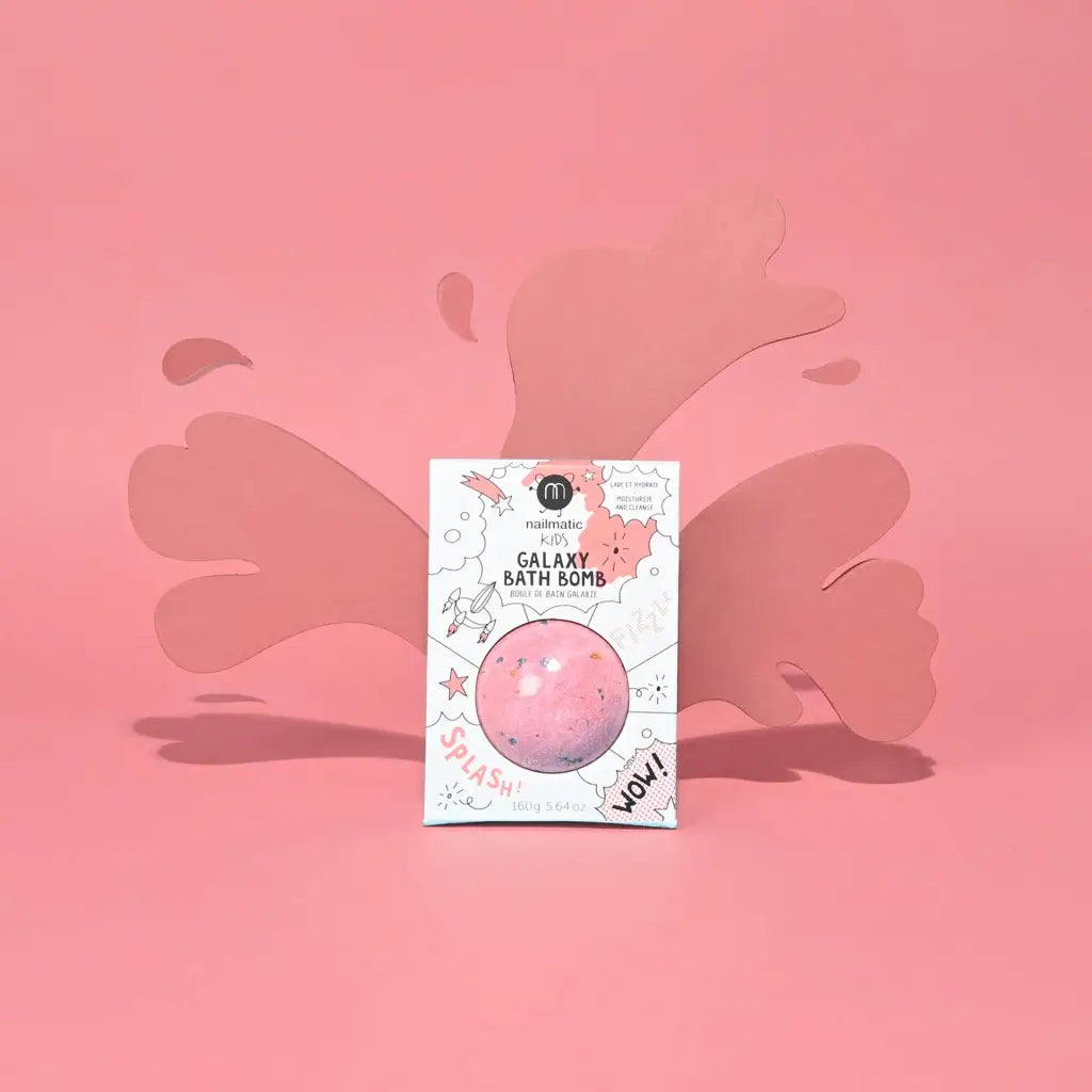 Red Planet kids bath bomb with pink galaxy anti-stress ball design