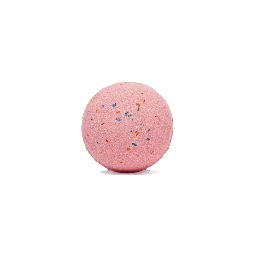 Pink speckled Red Planet bath bomb for kids, textured surface