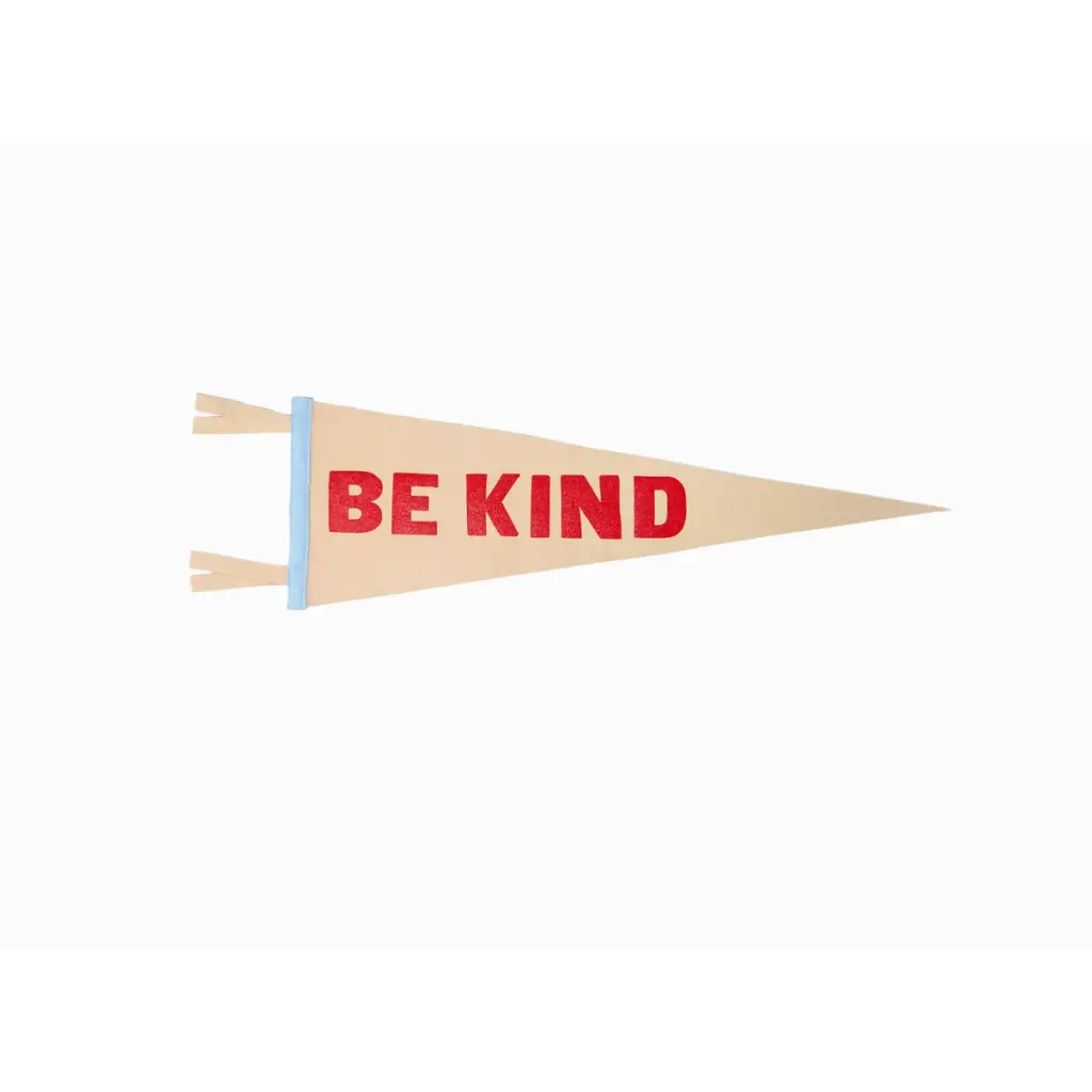 Triangular Be Kind pennant flag with polished prints, perfect for stylish women’s clothes