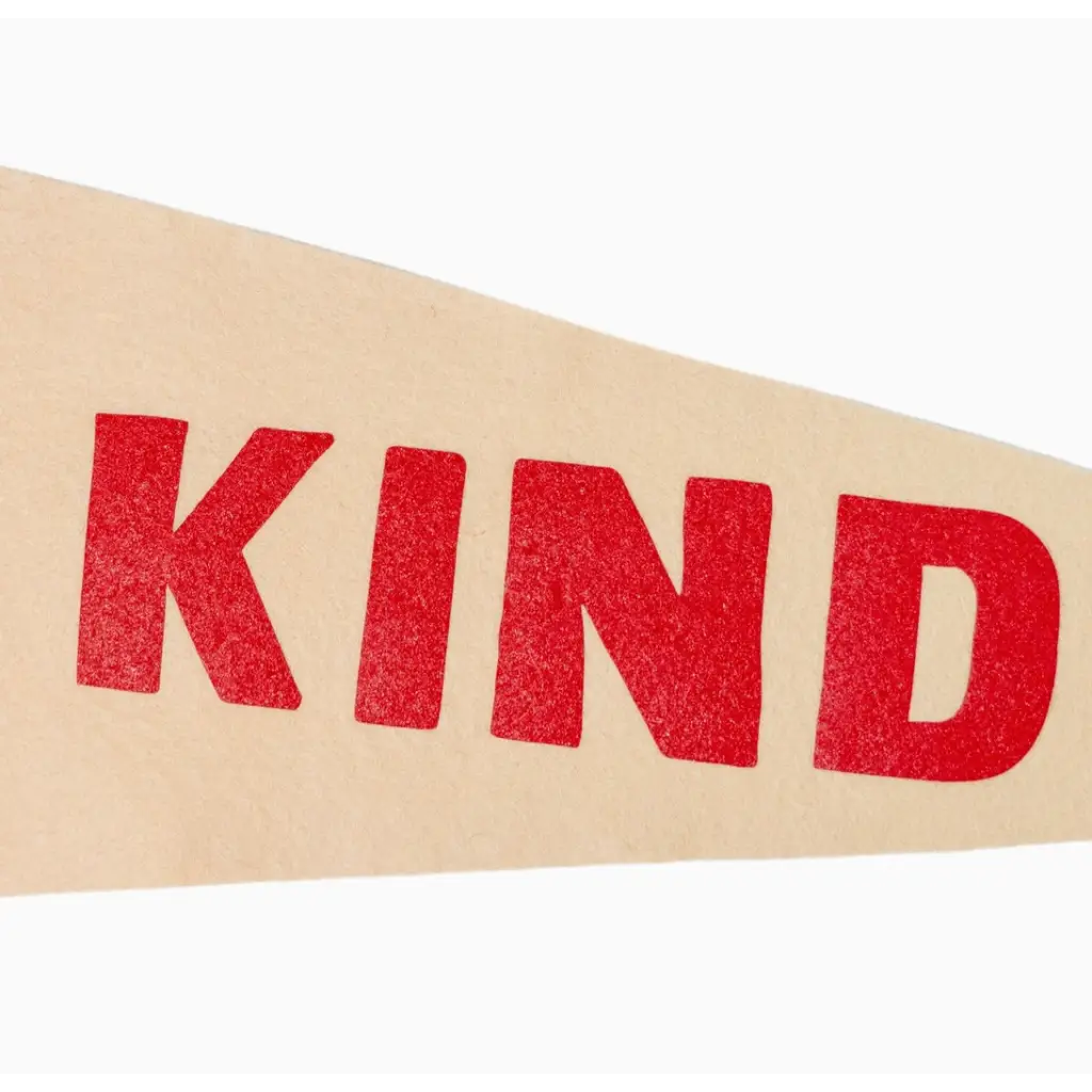 Be Kind Pennant Flag featuring a bold red KIND design for stylish décor