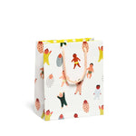 White gift bag with colorful baby design and handle, perfect for stylish womens clothes