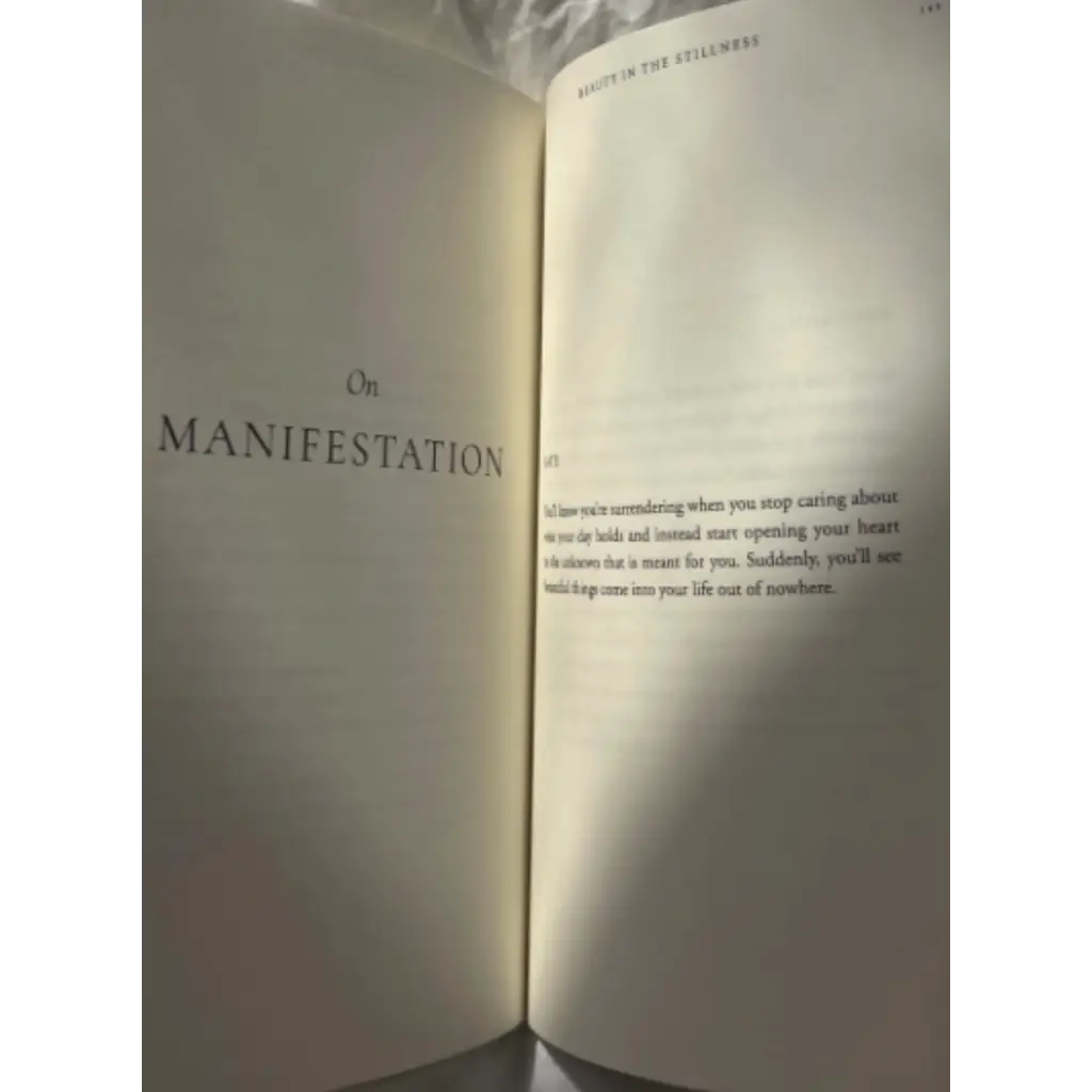 Open book page showing MANIFESTATION in Beauty in the Stillness, perfect for stylish moms