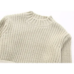 Beige Bella Cropped Sweater with ribbed texture and mock turtleneck collar