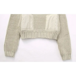 Cropped beige knit Bella Cropped Sweater with ribbed texture and pockets