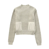 Beige Bella Cropped Sweater with ribbed texture and front patch pockets