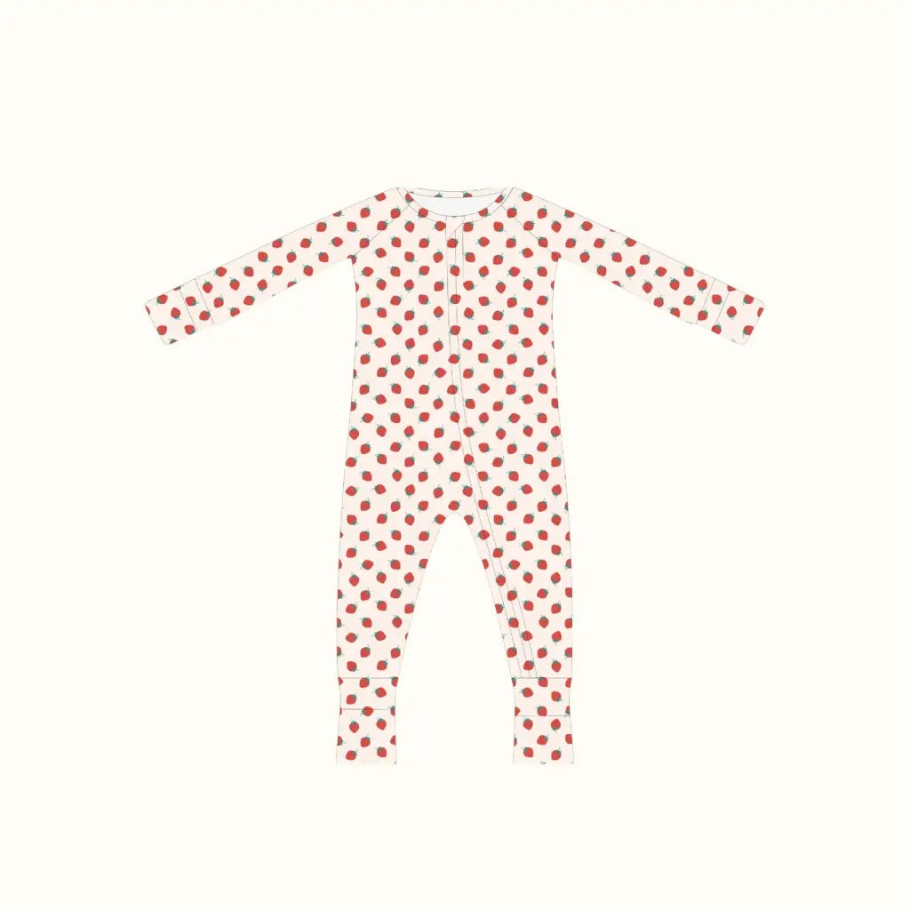 Cozy Berry bamboo baby sleeper with strawberry pattern