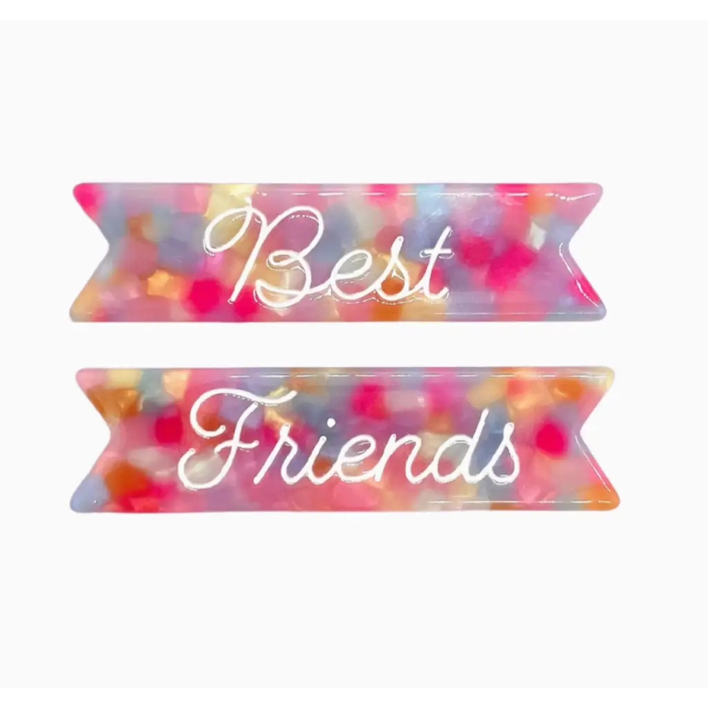 Colorful watercolor ribbons with Best Friends text for cute hair clips