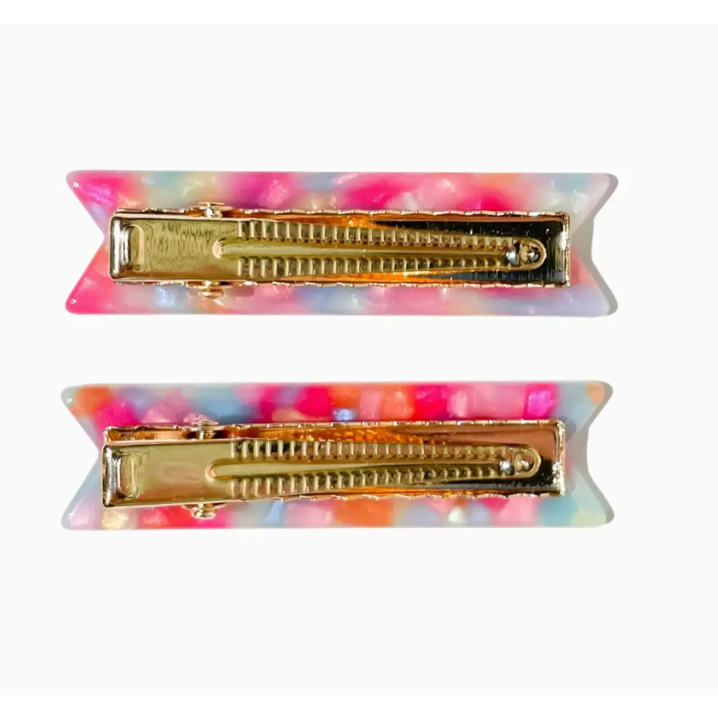 Gold alligator hair clips on tie-dye backing, perfect for Best Friends hair styles