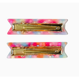 Gold alligator hair clips on tie-dye backing, perfect for Best Friends hair styles