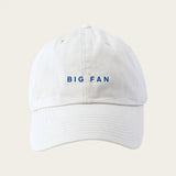 White Big Fan baseball cap with blue embroidered letters for every sports event