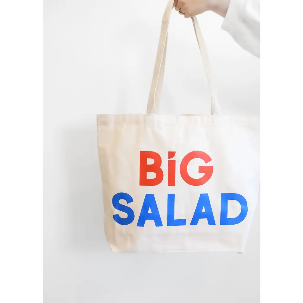Big Salad Cotton Tote Bag in red and blue, perfect for all your adventures